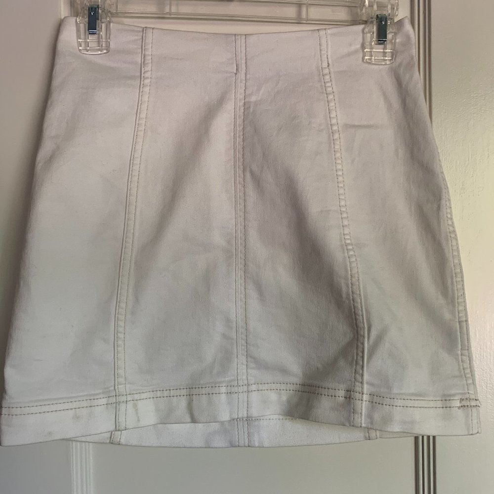 Free People White Fitted Denim Skirt